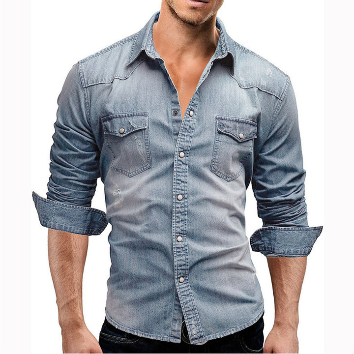 Men's denim shirt with stylish flap pockets and a fashionable slim fit Lune London
