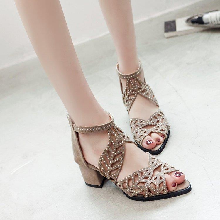 Glamorous rhinestone sandals for women with block heel Lune London