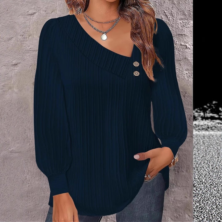 Ladies Elegant and Casual Top with Asymmetric Neckline and Button Details Lune London