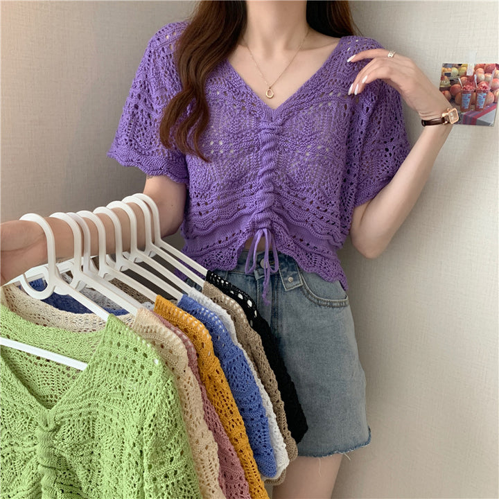 Women's knitted sweater with decorative gathers Lune London