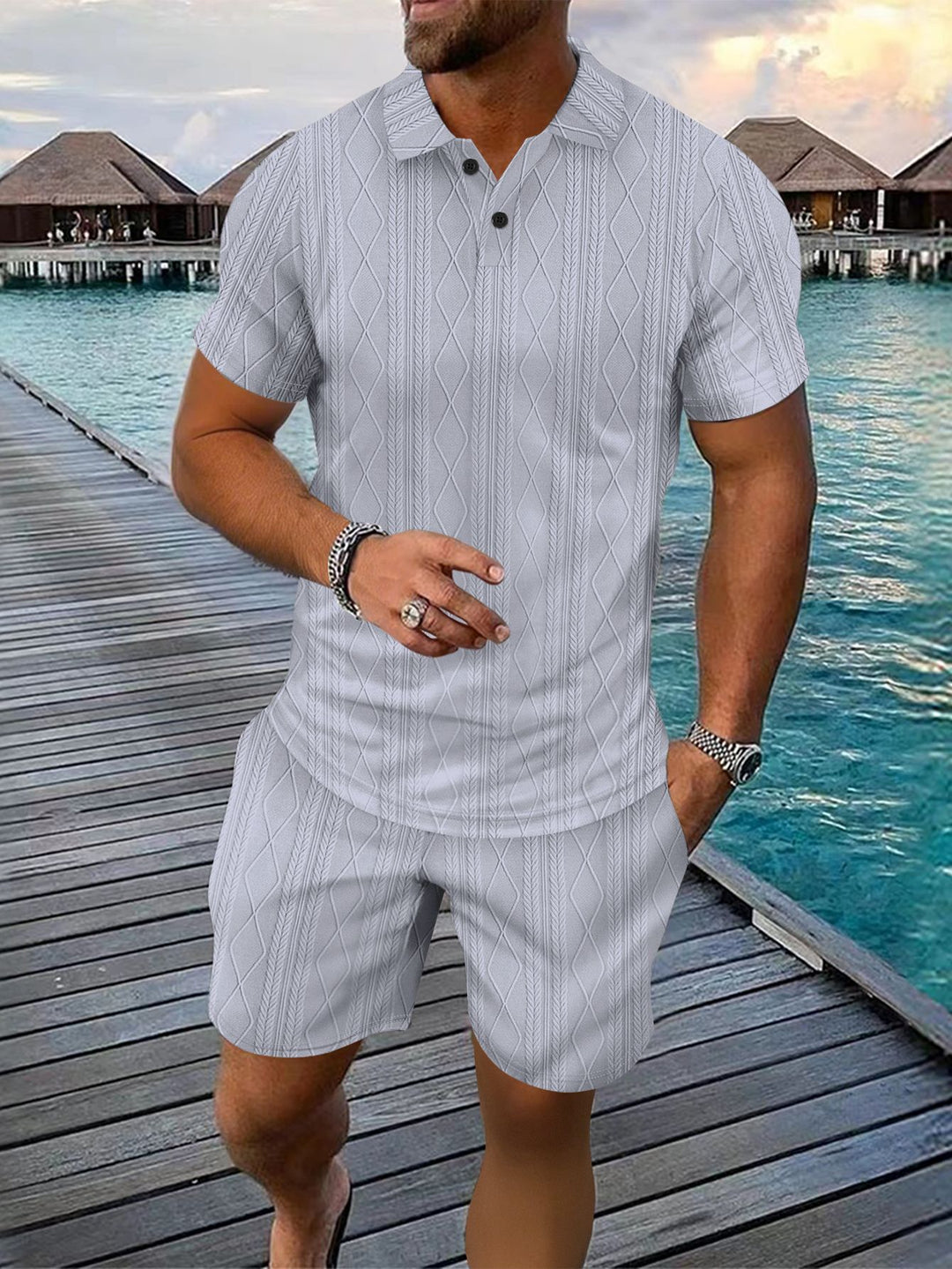 Men's Structured Knit Polo Set and Chic Shorts