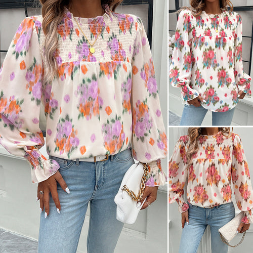 Airy blouse for women with floral pattern and gathers Lune London