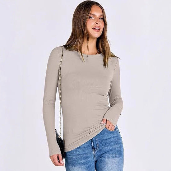 Long sleeve women's T-shirt with textured ribbed design and discreet round neck Lune London