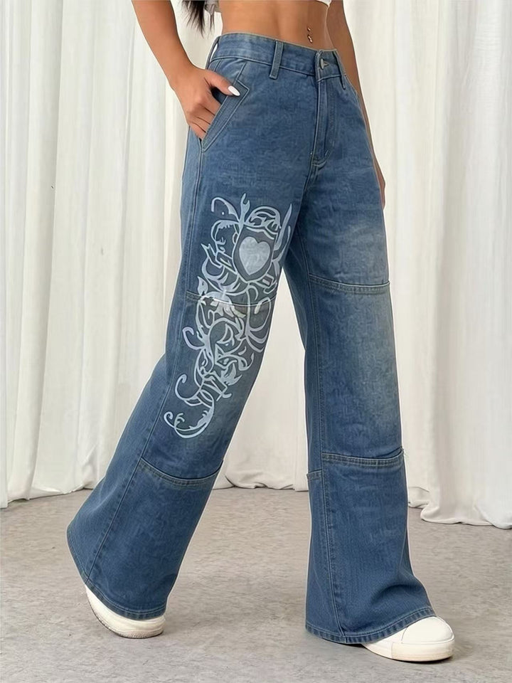 Women's wide jeans with intricate print Lune London