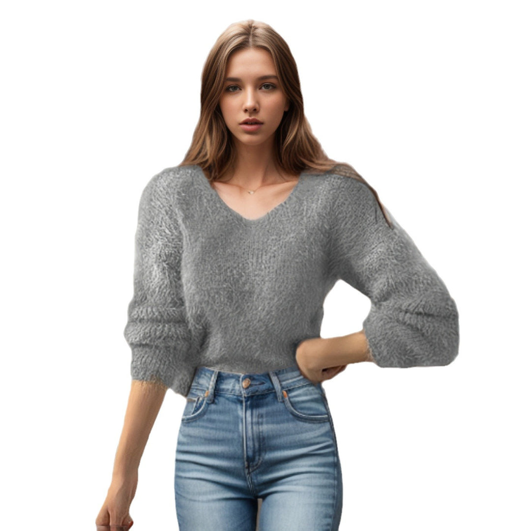 Ladies viscose sweater with voluminous sleeves and V-neck Lune London