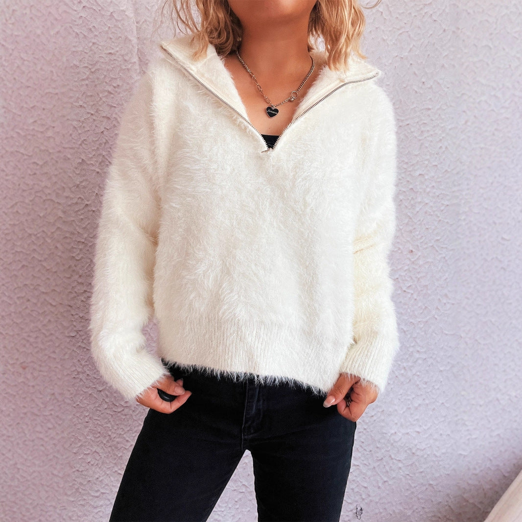 Pull confortable pour femme avec col haut et fermeture éclair Chic & Stil