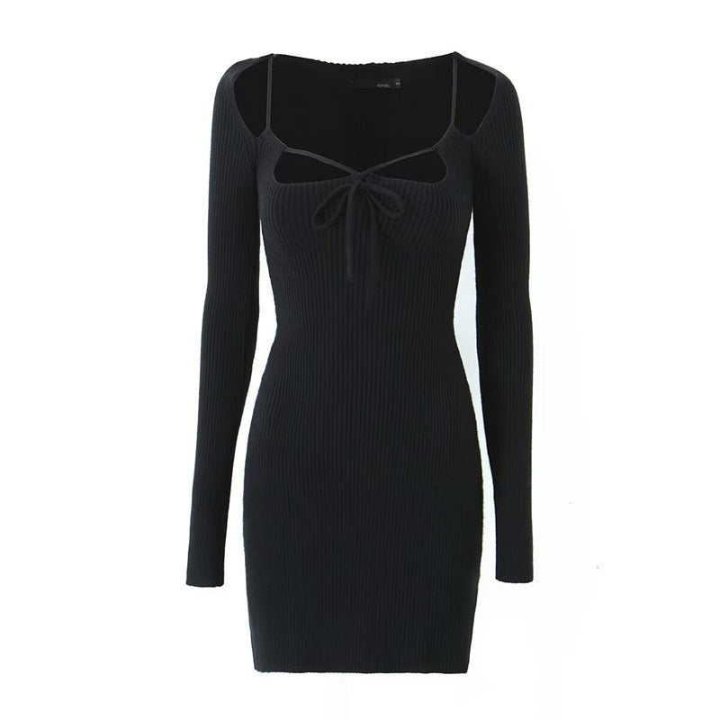 Fitted ribbed dress for women with cut-out details and long sleeves Lune London