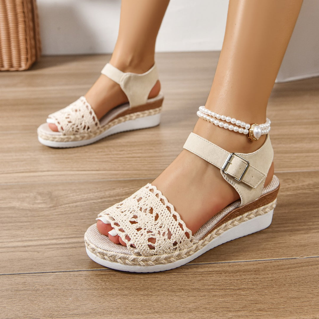 Wedge sandals for women with an elegant crochet application and a comfortable insole Lune London