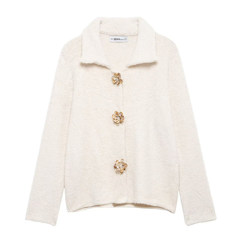 Ladies plush jacket with elegant button details Lune London