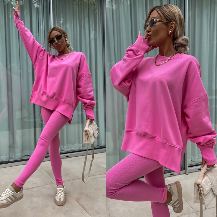 Ladies Oversized Casual Sweatshirt and Chic Leggings Set