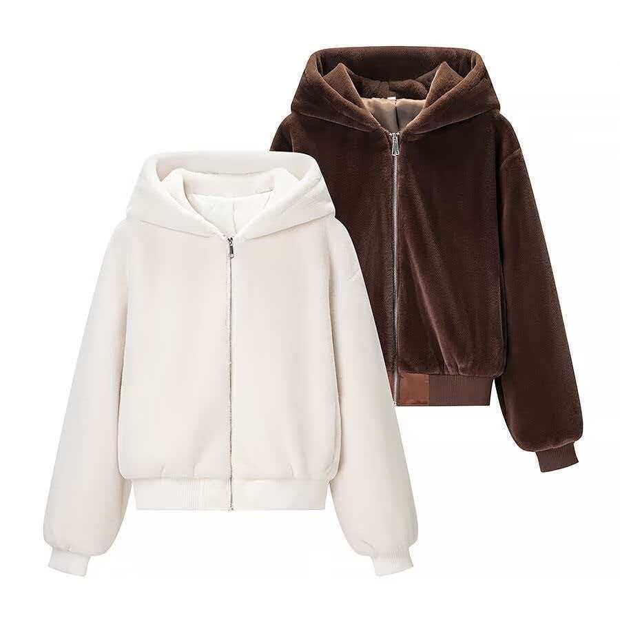 Veste à capuche moelleuse pour femme avec zip intégral et poignets élastiques Chic & Stil