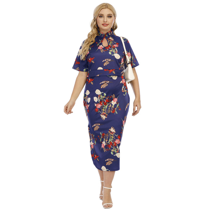 Midi dress for ladies with floral print and elegant keyhole neckline Lune London