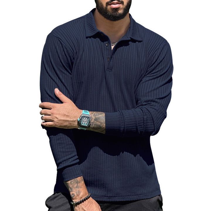 Long sleeve polo shirt for men with textured design and elegant button placket Lune London