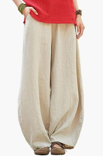 Wide linen pants for women with elastic waistband and convenient pockets Lune London
