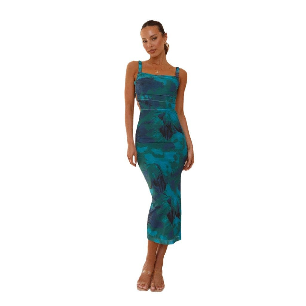 Mid-length fitted dress for women with floral print and side slit Chic & Stil