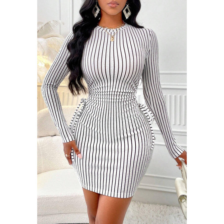 Fitted dress for women with gathers and striped pattern Lune London