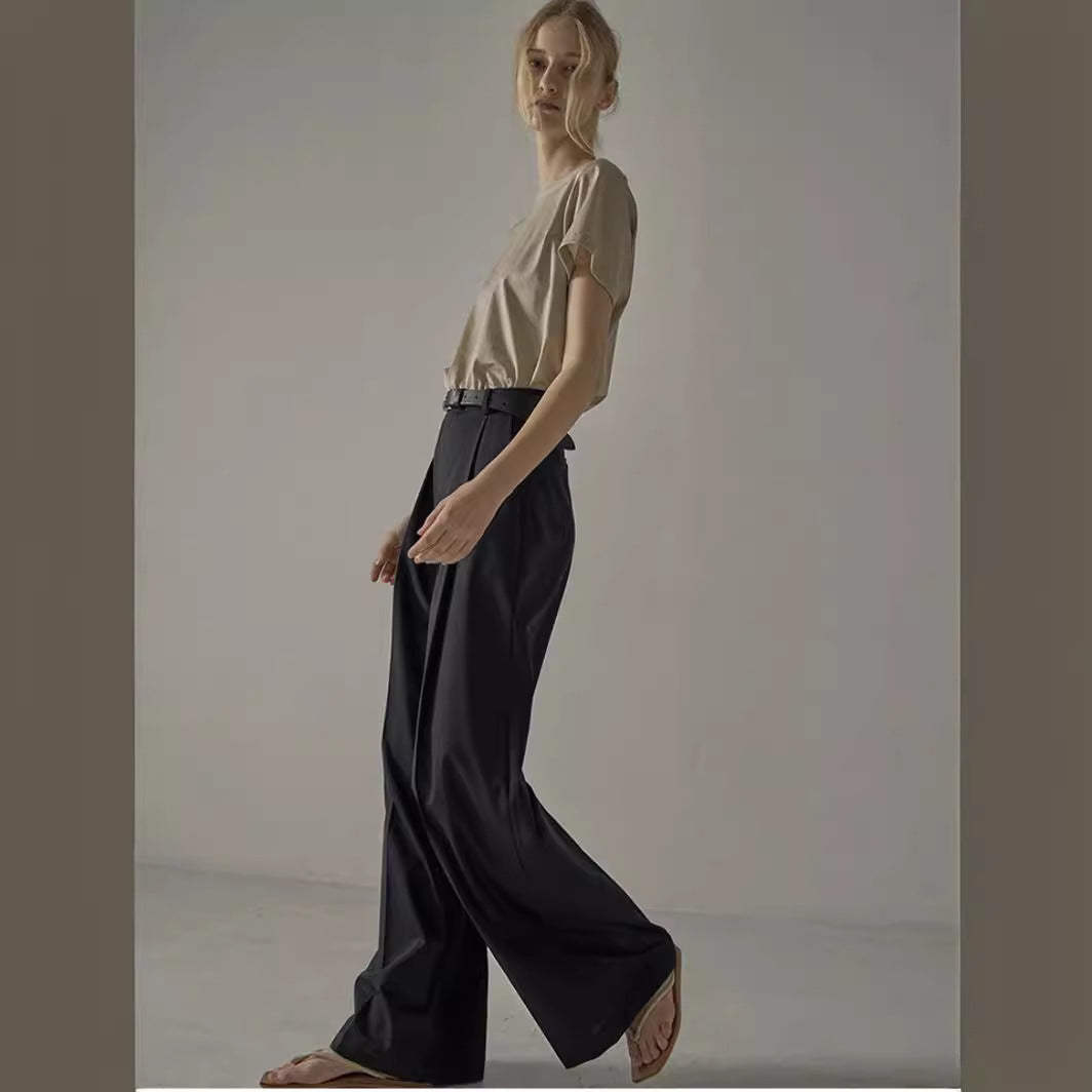Pantalons larges élégants pour femmes taille haute avec ceinture Chic & Stil