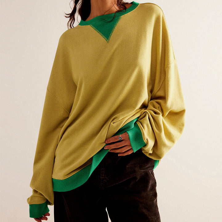 Ladies oversized sweatshirt with V-neck and contrasting edges Lune London