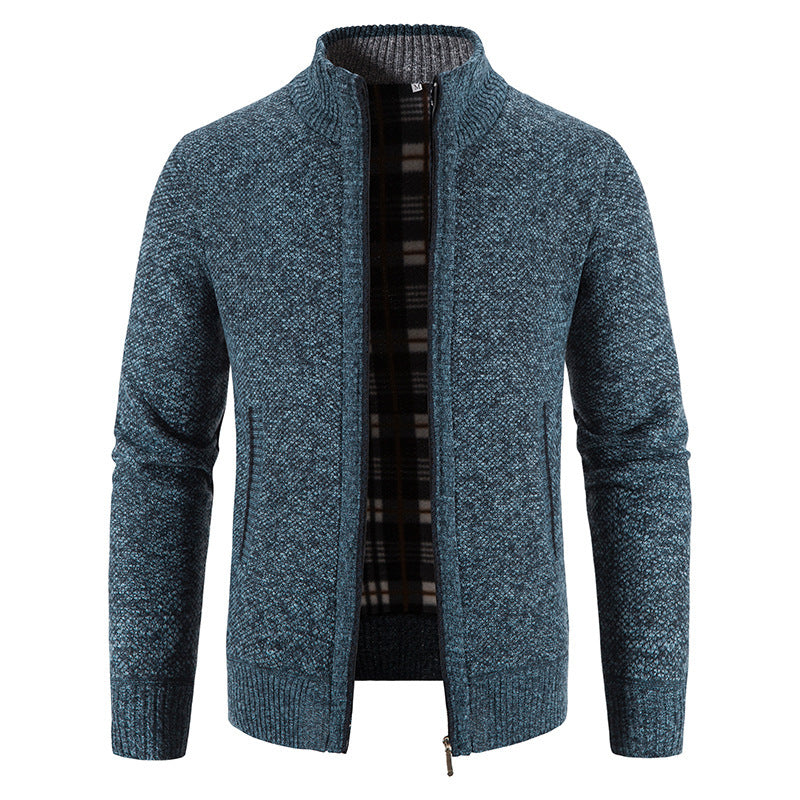 Men's knit jacket with modern high collar and practical pockets Lune London
