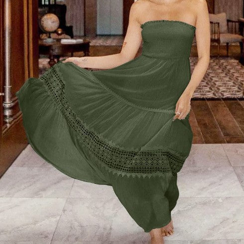 Maxi strapless dress for women with an elegant lace trim Lune London