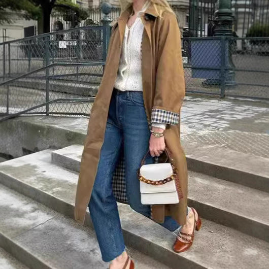 Oversized checkered pattern trench coat for ladies Lune London
