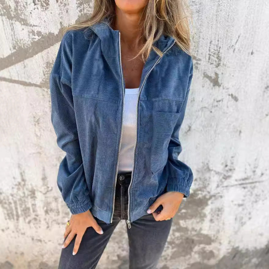 Slightly tailored corduroy jacket for women with practical pockets Lune London