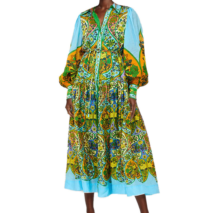 Robe chemise longue pour femmes avec des manches volumineuses et un motif paisley coloré Chic & Stil