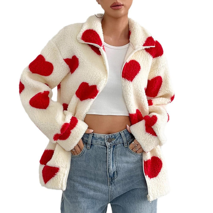 Ladies Cozy Fleece Jacket with Heart Design Lune London