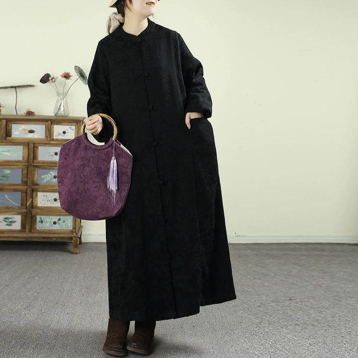 Lune London | Size Black Oriental Jacquard Spandex Coats with Buttons
