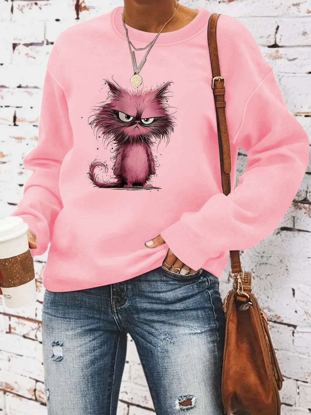 Sweatshirt pour femmes avec motif de chat créatif Chic & Stil