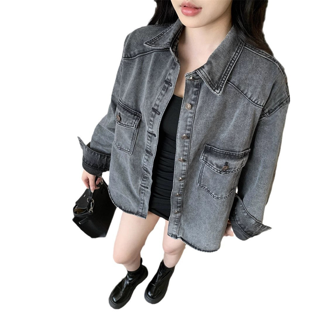 Chemise Veste en Jean Décontractée Femme avec Grandes Poches Plaquées Chic & Stil