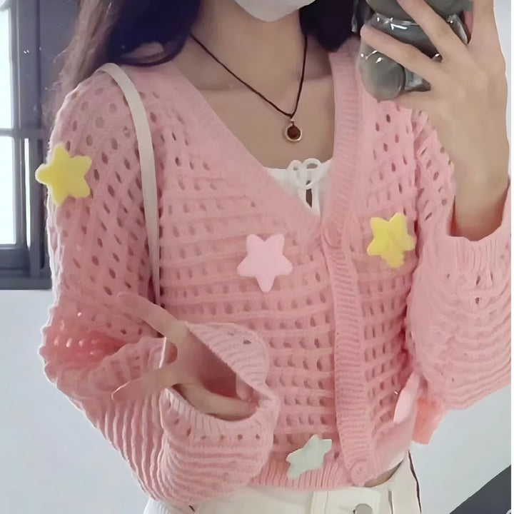 Casual knit sweater for women with colorful appliqués Lune London