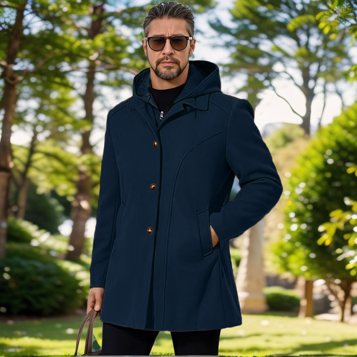 Elegant transition jacket for men with hood and flared pleats Lune London