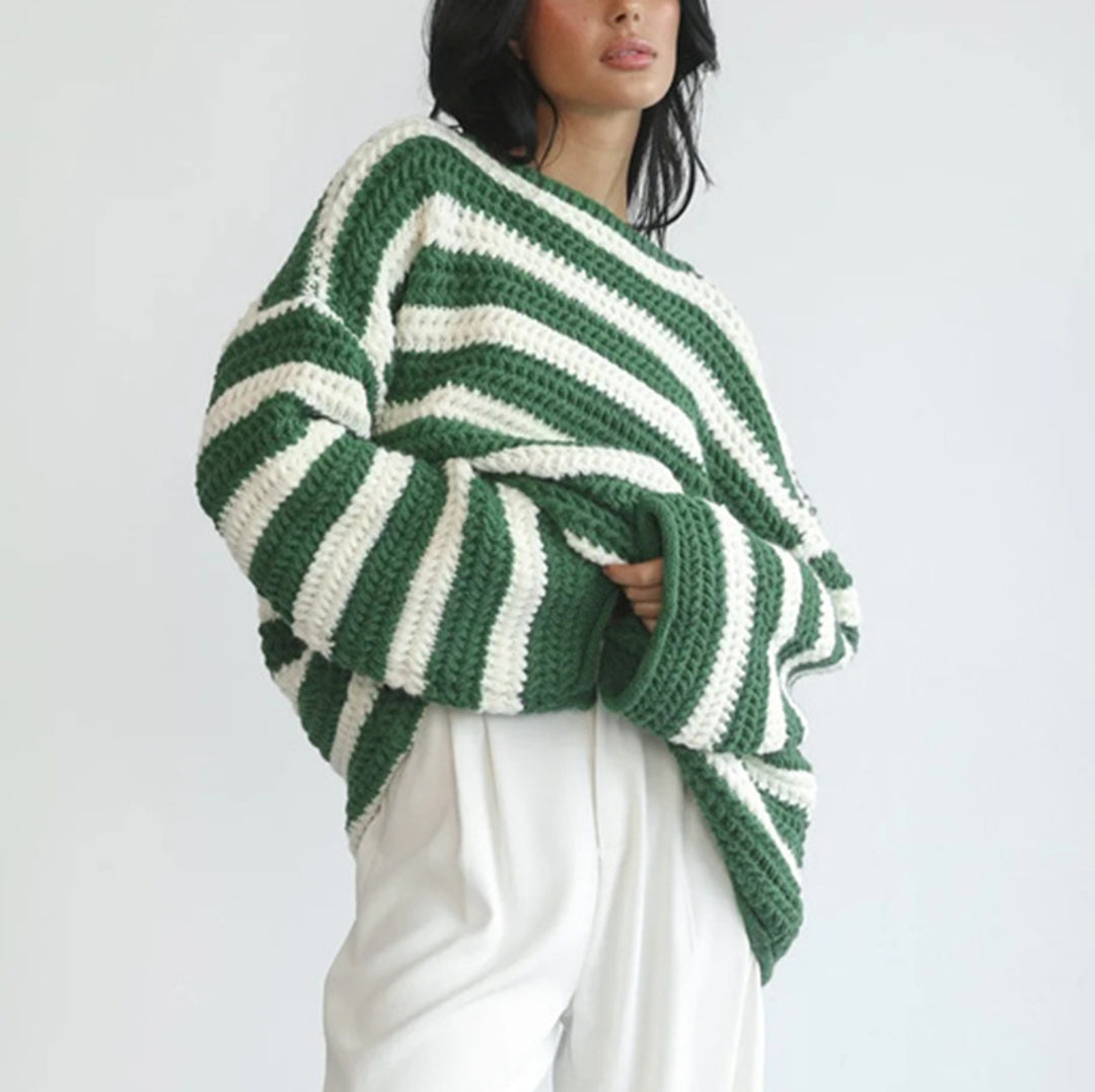 Pull décontracté en tricot épais pour femmes avec un motif à rayures frappant Chic & Stil