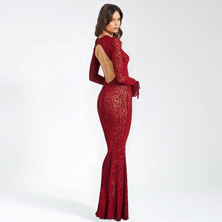 Lune London fitted maxi dress for women with animal print and wide sleeves