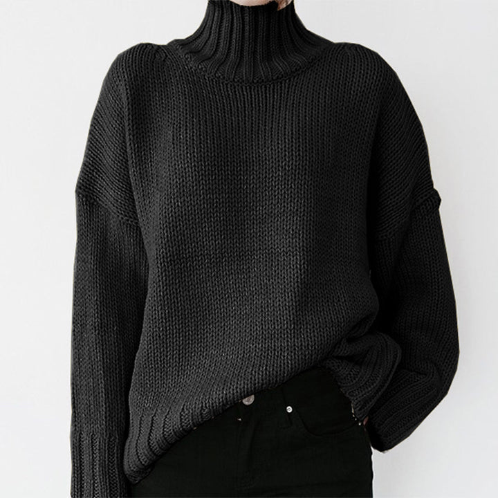 Thick knit women's pullover with high collar and relaxed fit Lune London