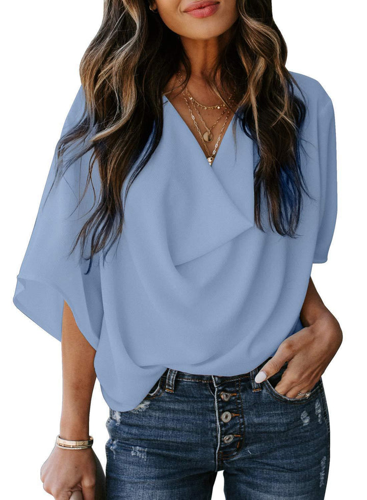 Elegant blouse for women with draped V-neck and loose sleeves Lune London