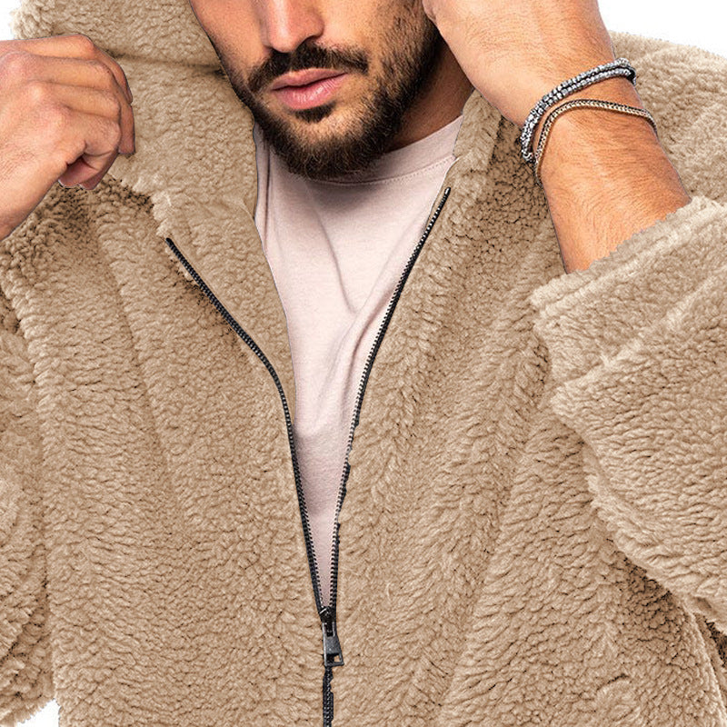 Comfortable hooded jacket for men in teddy fleece Lune London