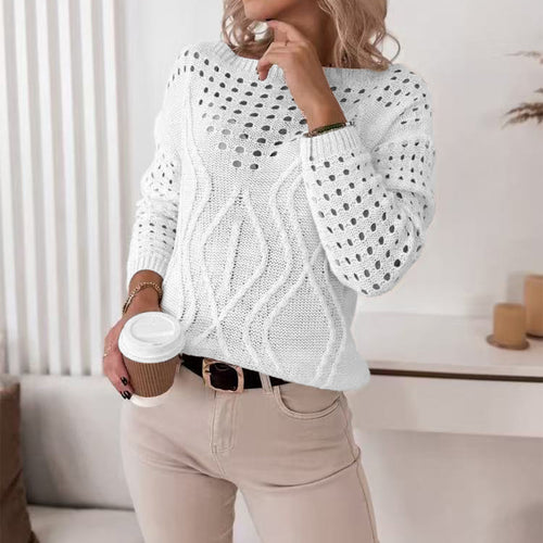 Women's knitted sweater with airy openwork patterns and a nice cable design Lune London