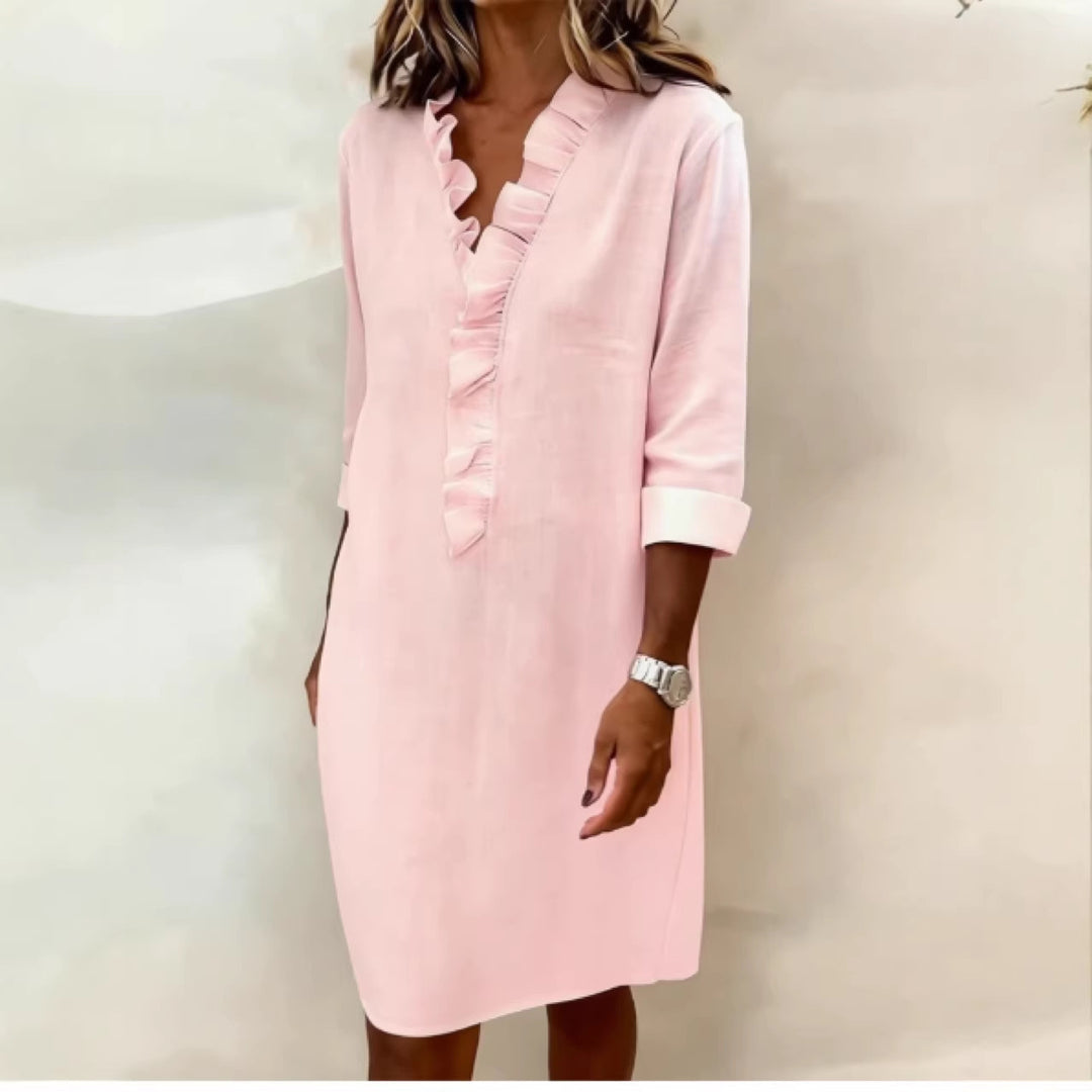 Women’s casual dress with ruffles and V-neck Lune London