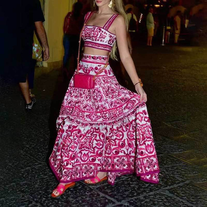 Ensemble femme deux pièces avec imprimé floral et jupe évasée Chic & Stil