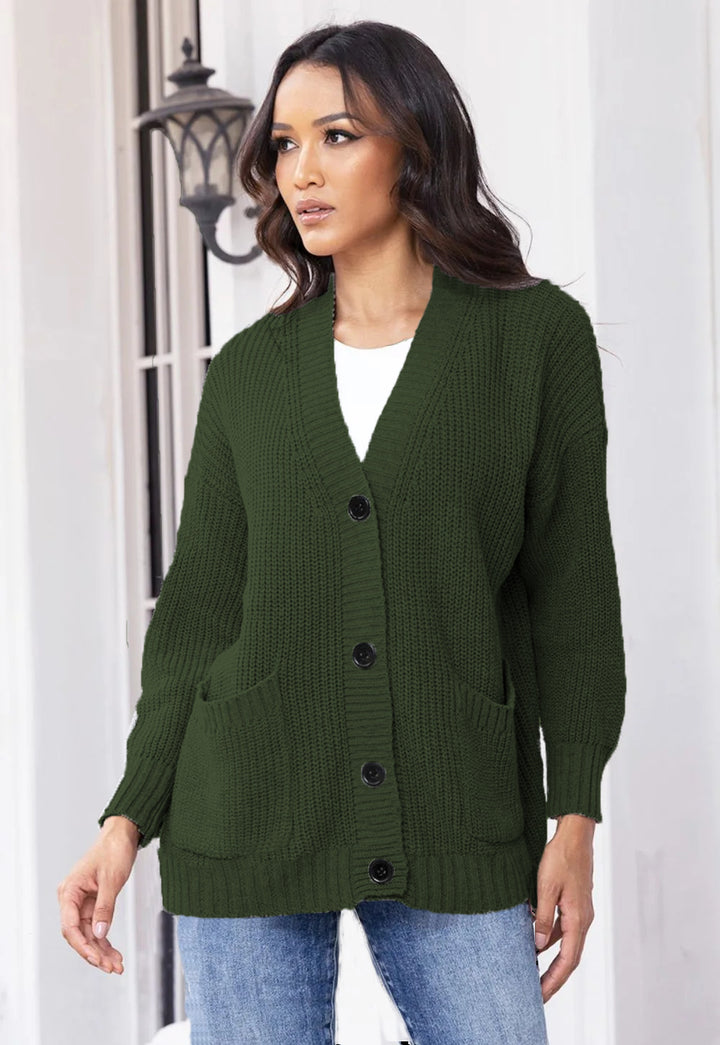Cardigan en tricot épais pour femmes avec grandes poches et col en V classique Chic & Stil