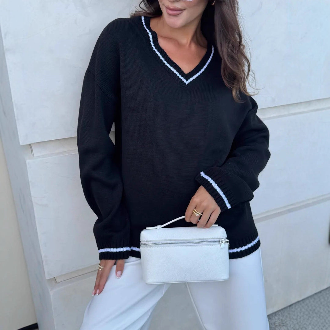 Women V-neck sweater with contrasting detail Lune London
