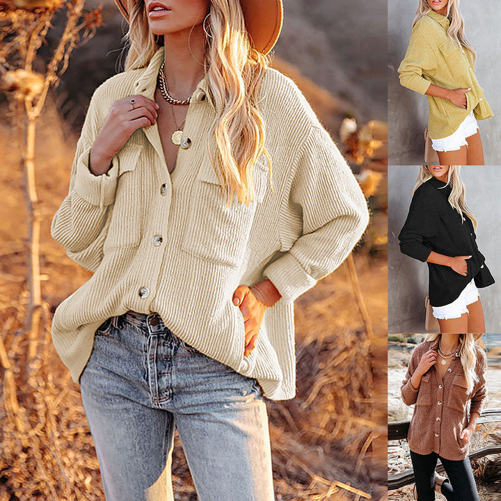 Women's Casual Knit Cardigan with Button Placket and Chest Pocket Lune London