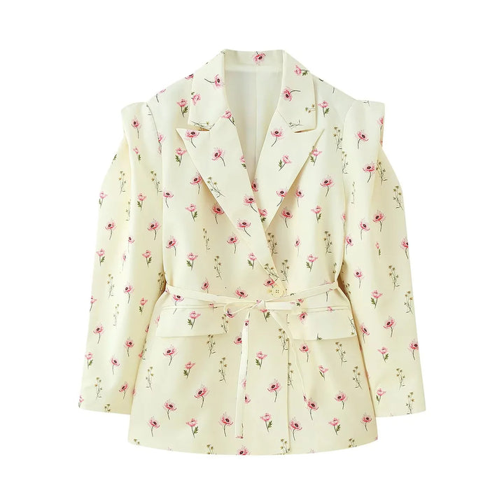 Trendy women's blazer jacket with belt and silk look Lune London