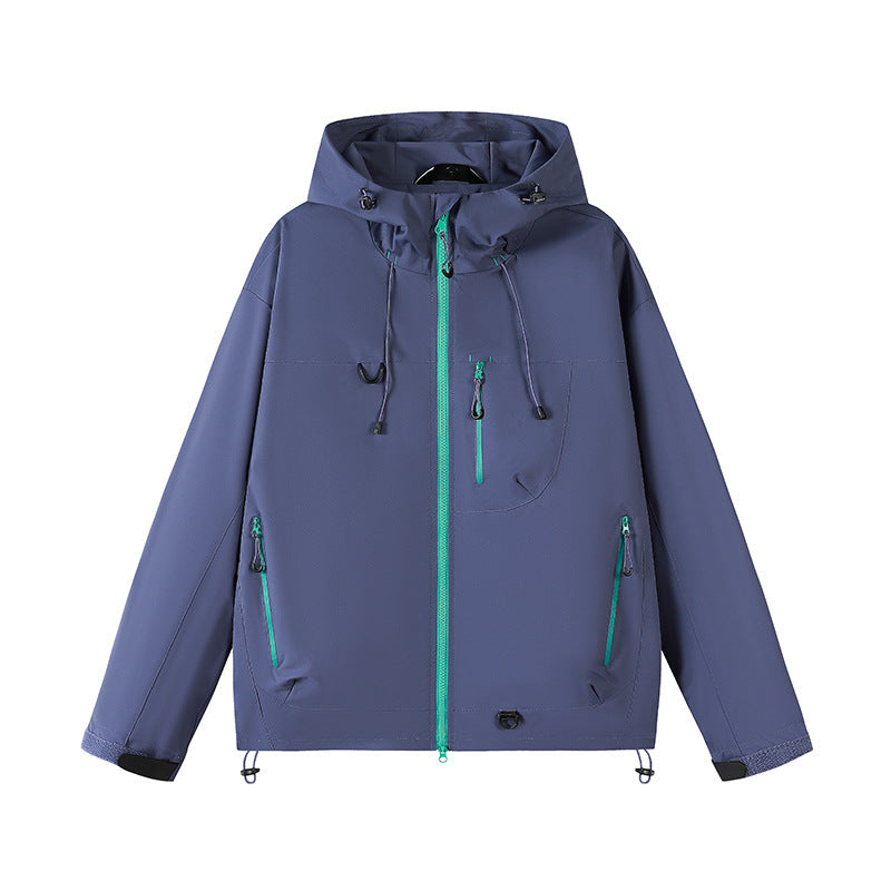 Outdoor technical jacket for men with adjustable hood design and numerous zipped pockets Lune London