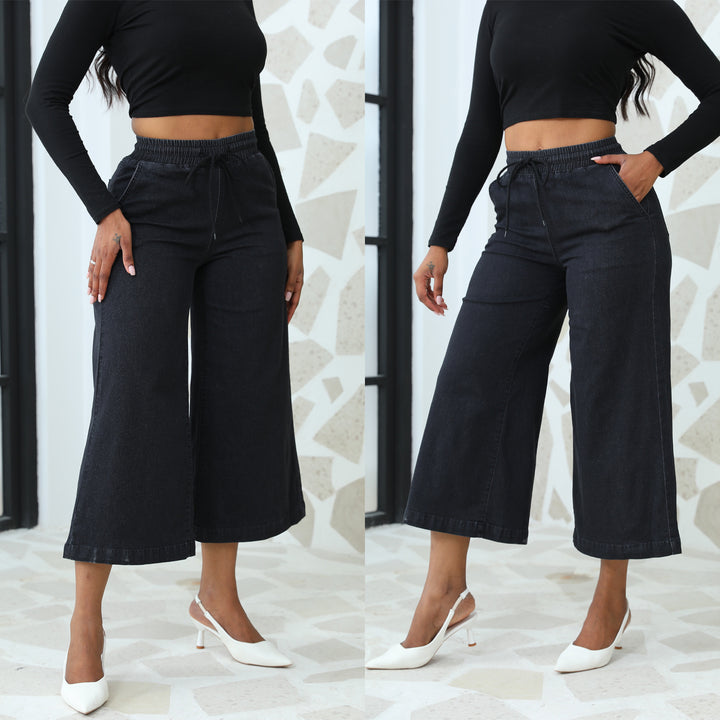 Loose denim pants for women with elastic waistband and drawstring Lune London
