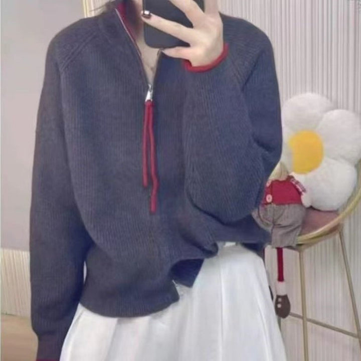 Pull en tricot pour femmes avec col montant et fermeture éclair Chic & Stil
