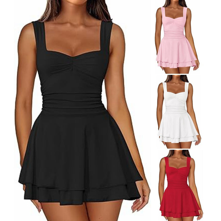 Skater dress for women with ruched top and flared skirt Lune London