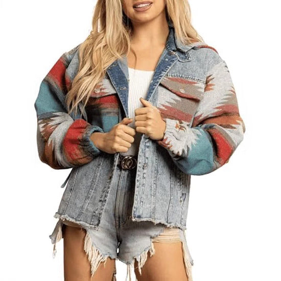 Denim jacket for ladies in casual boho style with hood Lune London